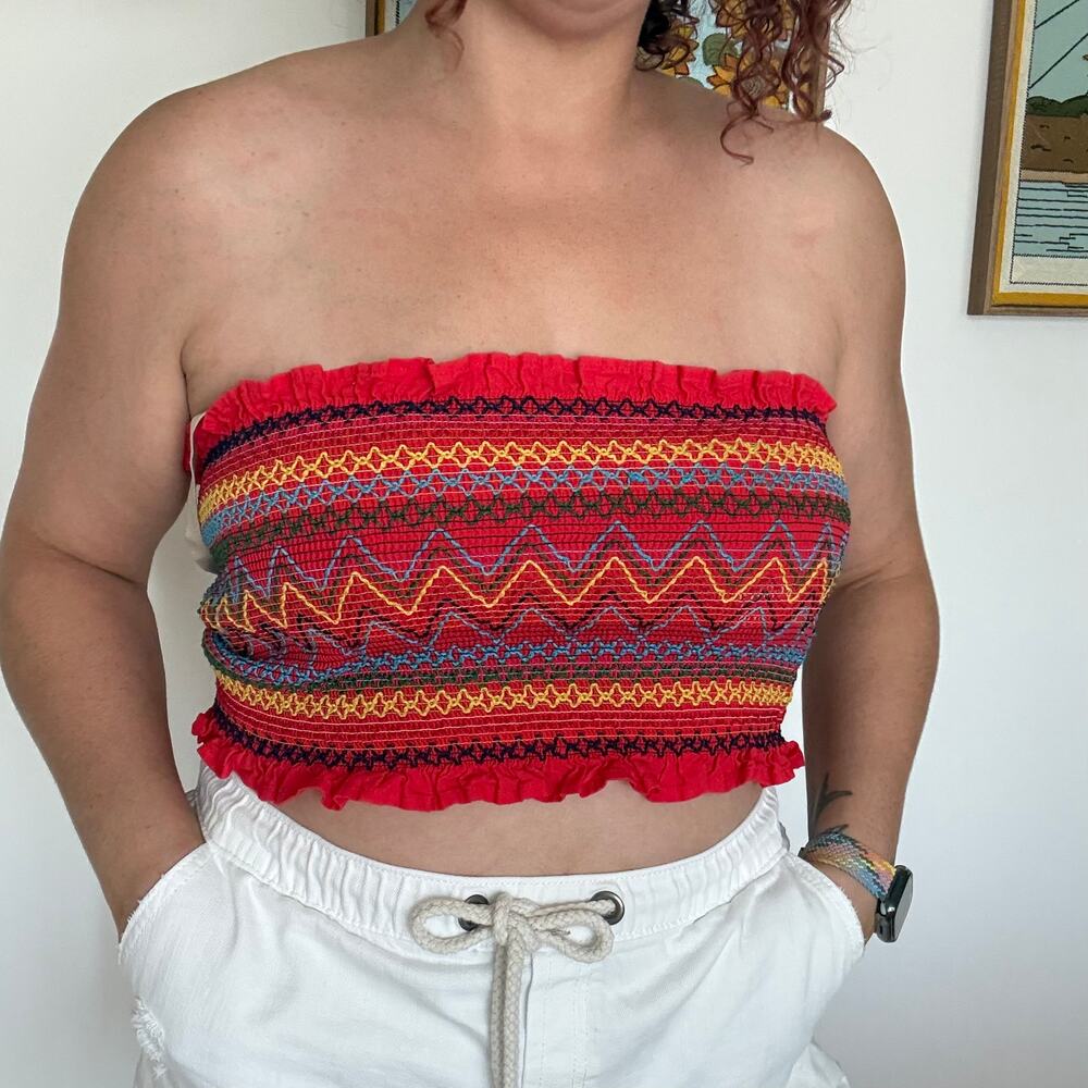 Forever 21 plus size embroidered smocked tube top 0X
